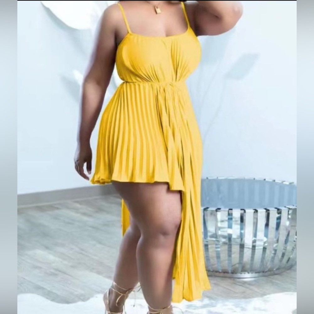 Stylish Yellow Summer Pleated Dress